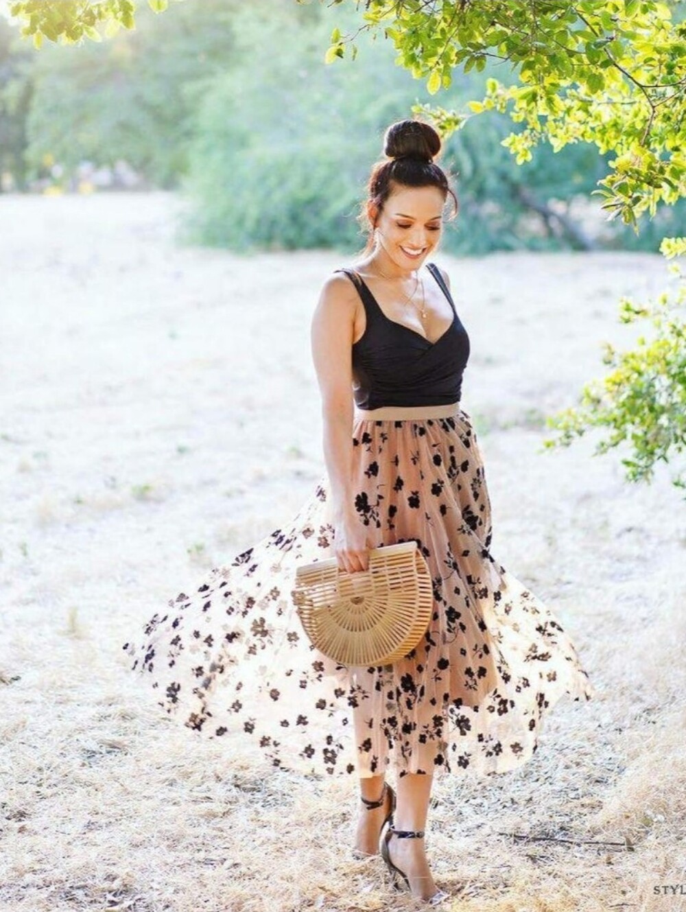 NWT CHICWISH Velvet Floral Mesh Midi Skirt in Beige and Black XL